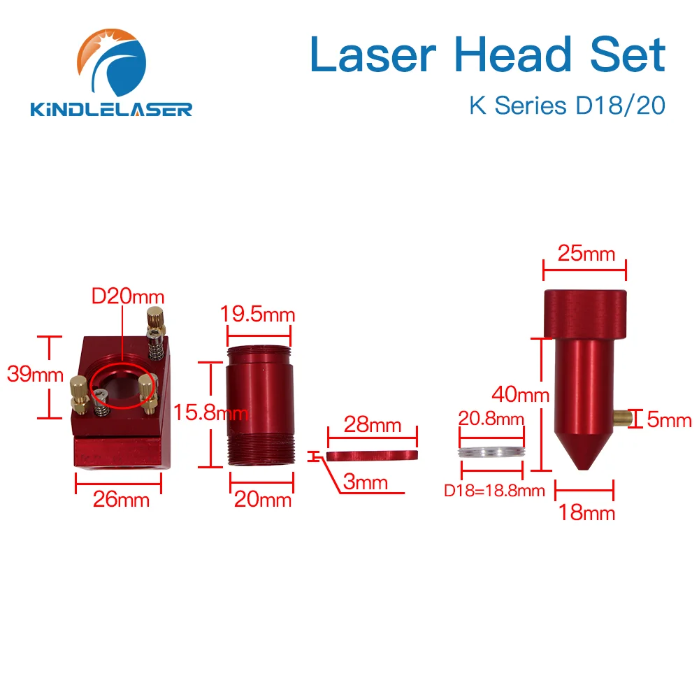 KINDLELASER K Series CO2 Mini Set di teste Laser D12/18/20mm FL50.8mm obiettivo per macchina da taglio per incisione Laser 2030 4060 K40