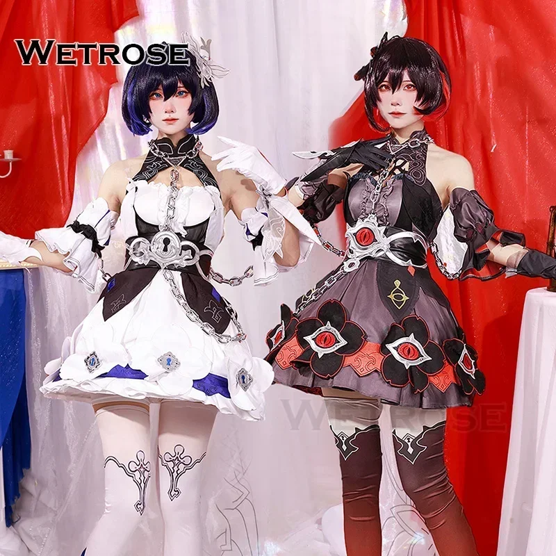 

Stock Soul Twin Cosplay Costume Stygian Nymph Full Set Honkai Impact 3rd Black White Hallween Full Set Wig