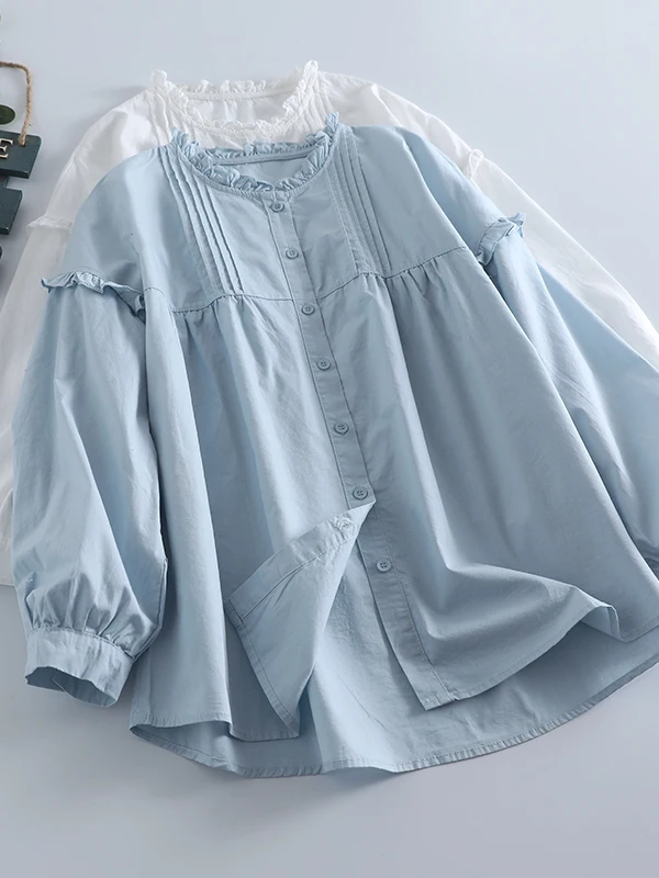 

New Style Floral Lace round Neck Cotton Loose Long Sleeve Women's Shirt Spring Summer Open Cardigan Top Trendy Fashion
