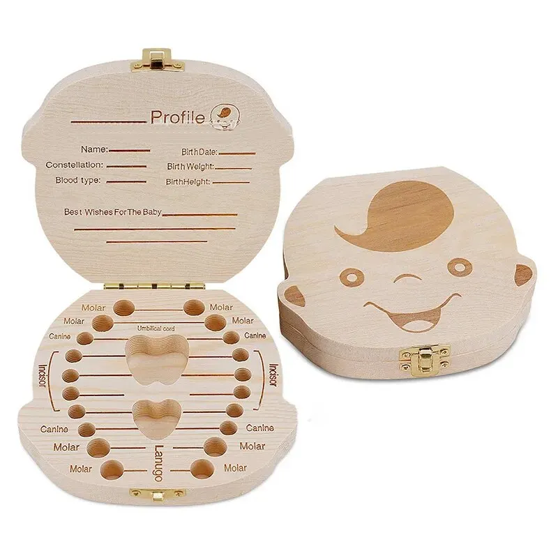 1 PCS Wooden Baby Tooth Box For Boys And Girls Tooth Hair Umbilical Cord Collection Box Baby Tooth Souvenir Box