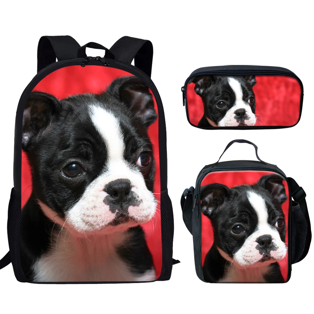 Cute Pet Dog Pattern 3 Pcs School Bags for Teen Boys Girls Lightweight School Bag Casual School Bag Lunch Bag Pencil Case