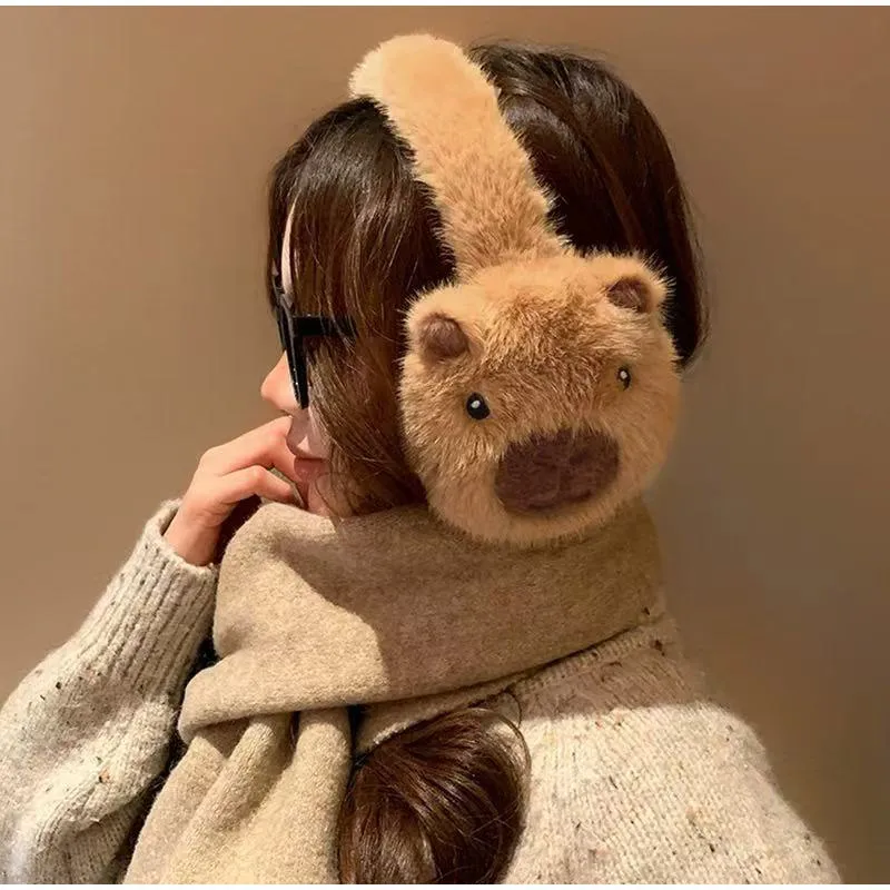 Милые наушники-капибалы, плюшевые складные наушники с рисунком дельфина для защиты от холода, теплые женские наушники, беруши, защита от холода