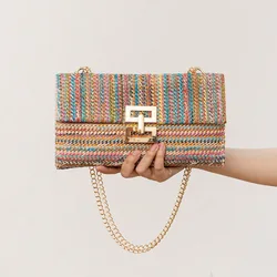 Casual Twist Lock Female Straw Bag For Women Lightweight Colorful Fashion Shoulder Woven Bag Vacation Style Crossbody Bags