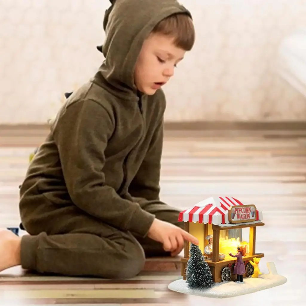 ミニクリスマススノーLEDライトポップコーンワゴン置物デコレーションギフト