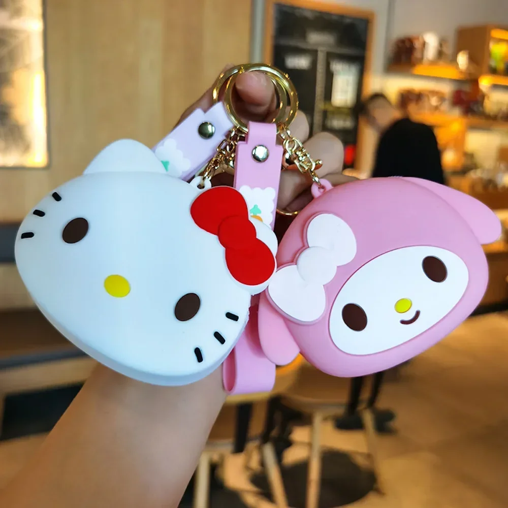 Sanrio Keychain Hello Kitty Kuromi Melody Cinnamoroll Wallet Coin Purse Earphone Organizer Data Cable Organizer Bag Key Ring