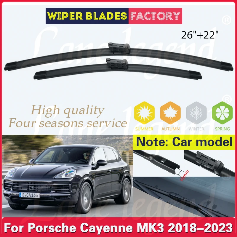 

2pcs For Porsche Cayenne 9YA 9YB MK3 2018 - 2023 Wiper Front Wiper Blades Windshield Windscreen Window Car Rain Brushes 26"+22"