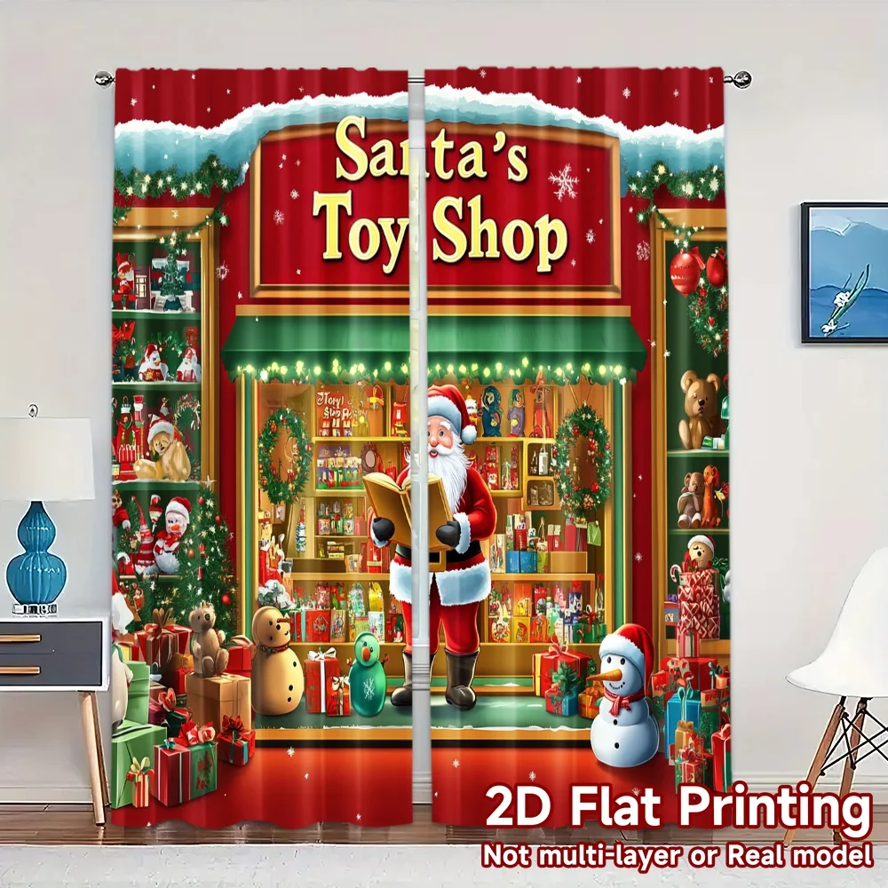 2pcs,Curtains Christmas Flag (2) Chic Curtains Digital Printed 100% Polyester Curtains Festive Use for Bedroom & Living Room -