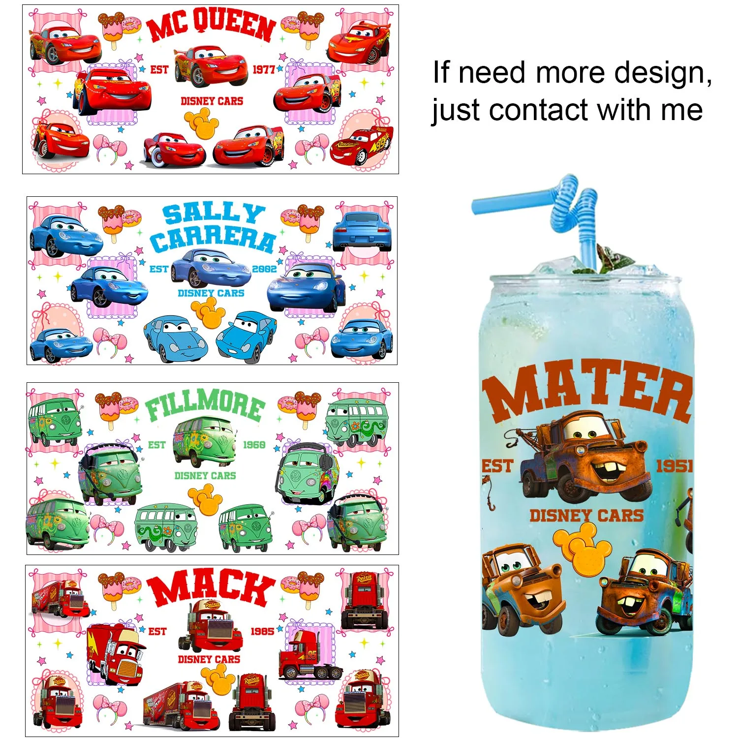 1/5PCS Bundle Cute Car Style Cartoon UV DTF Transfer Sticker DIY Decals 3D transfers uvdtf stickers 16oz uv dtf cup wraps