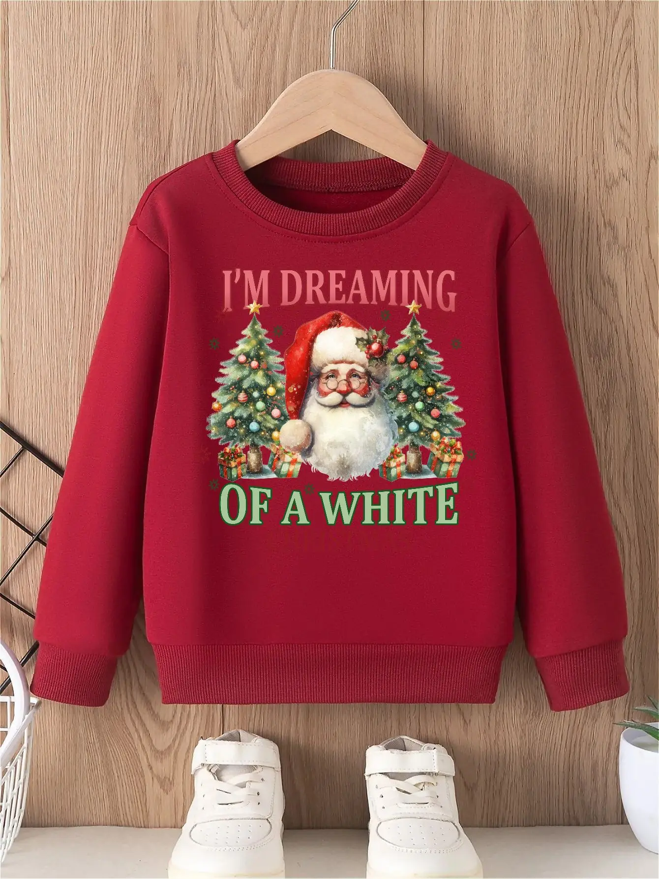 Girls' Hoodless Sweatshirt 'I'M DREAMING OF A WHITE CHRISTMAS Festive  Christmas Trees Gift Boxes Print Soft Round Neck Top