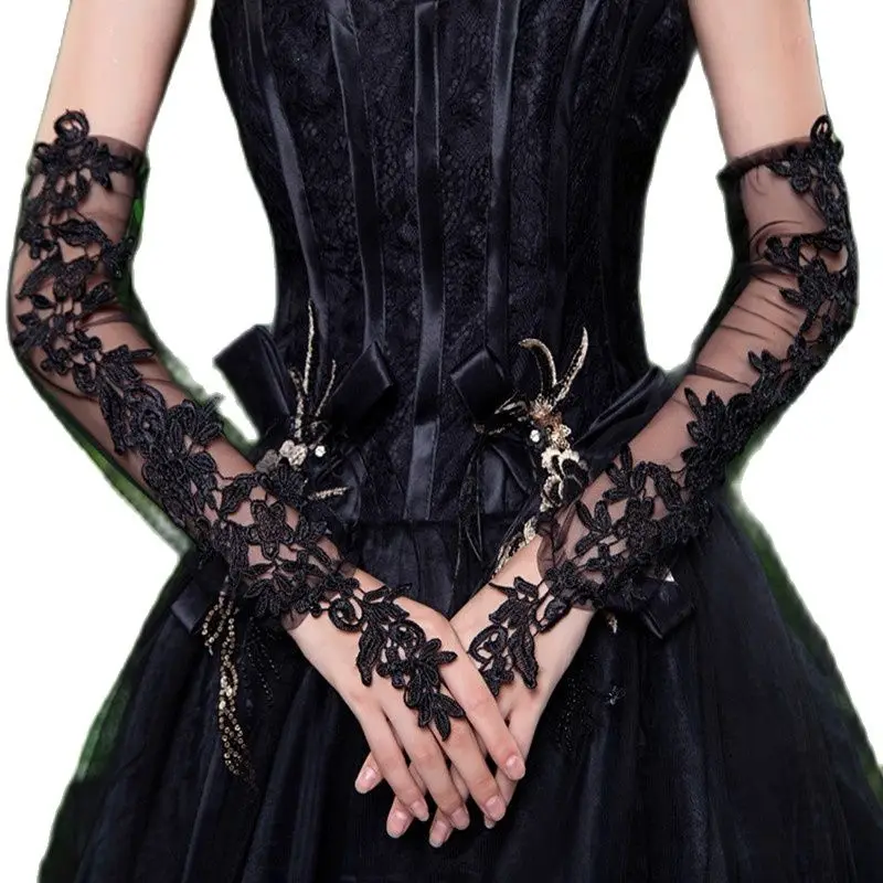 New Lace Longer Section Thin Etiquette Party Dress Yarn Summer Hollow Hand Cuff Gloves