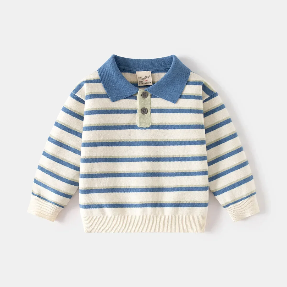 

New 2025 Spring Autumn Baby Boys Fashion Striped Polo Lapel Pullover Knitted Sweater Child Casual Sweaters Knitwear Clothing