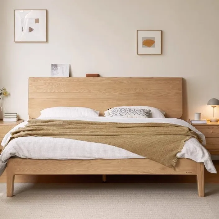 سرير من الخشب الصلب قابل للتخصيص، سرير مزدوج بسيط، سجل منزلي إسكندنافي 1.8 سرير مزدوج
