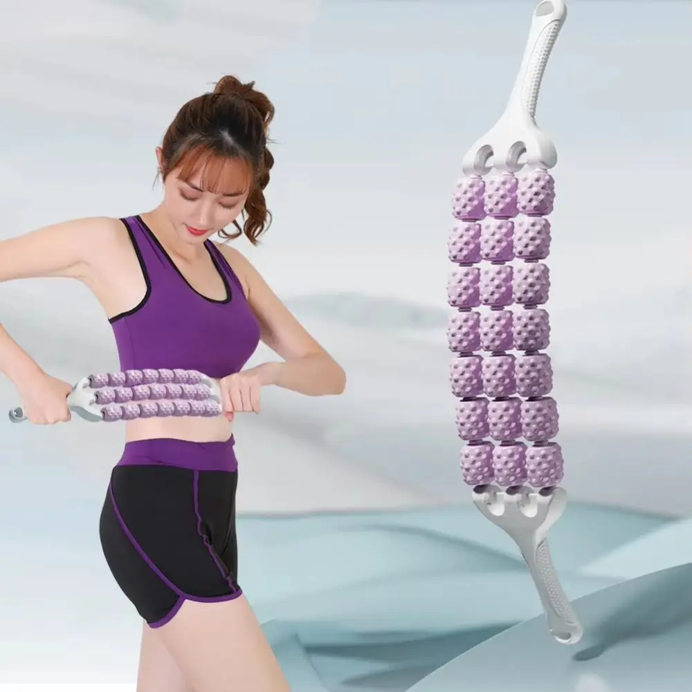 New Three-row Yoga Massage Stick Curved Non Slip Fascia Stick Massage Roller for Training Muscle Relaxation Body