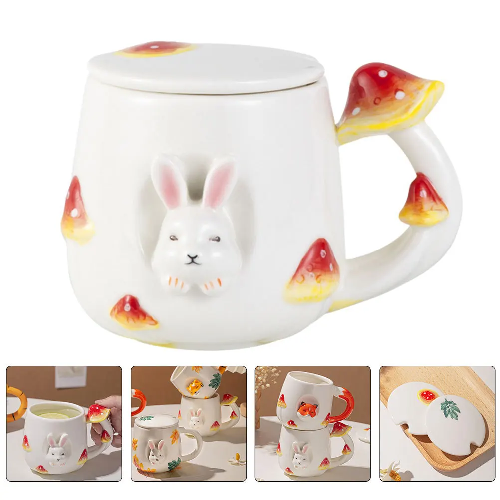 

Mushroom Rabbit Ceramic Coffee Cup Classic Cartoon Design Anti-Slip Handle Water Cup Household Office Multi-Function