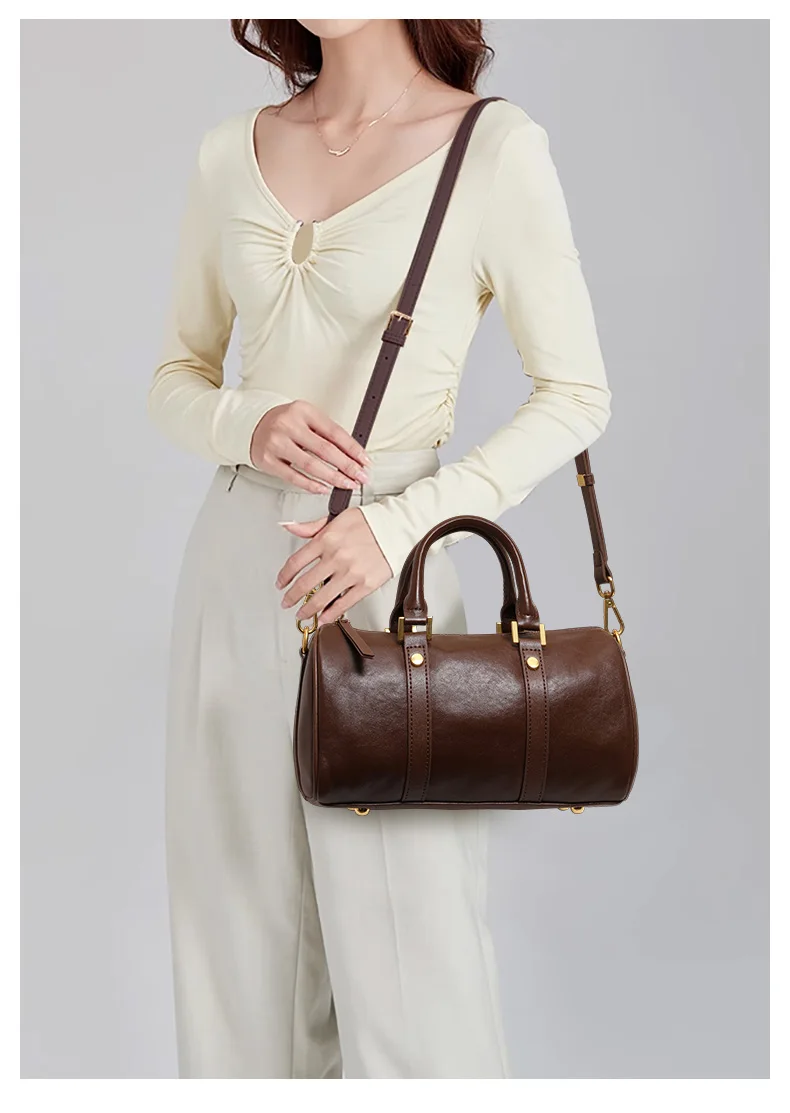 Aidrani Damenhandtasche aus echtem Leder mit Schultergurt – Crossbody, zylindrische, kissenförmige Aufbewahrungstasche für eine Schulter – Detail 2