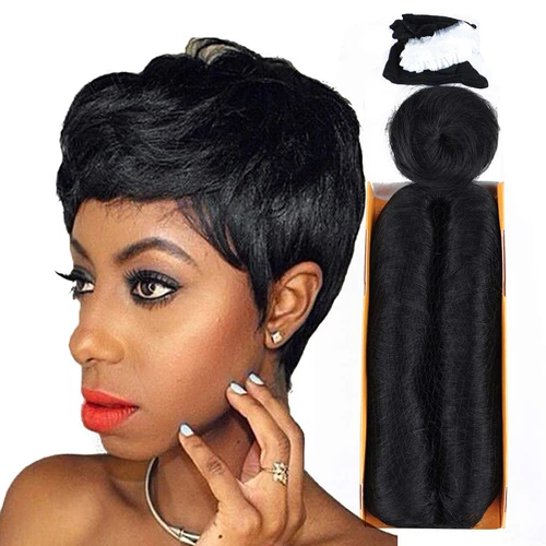 Imagen 1 del producto 28 piezas de mechones de cabello humano con cierre, extensiones de cabello de trama de golpes de 3/4/5 pulgadas, un paquete para una cabeza completa