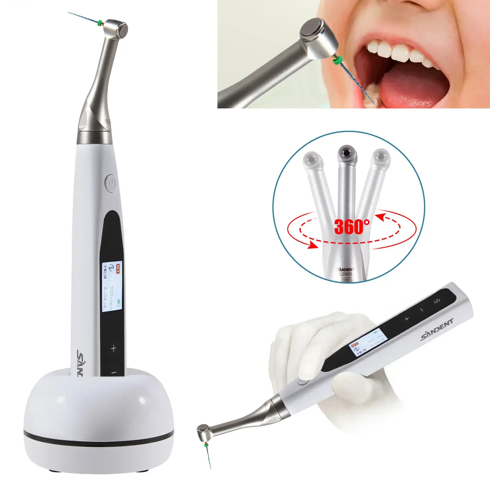 360° Rotated Contra Angle 2 in 1 Wireless Dental Endo Motor Reciprocating 16:1 Mini NSK Style