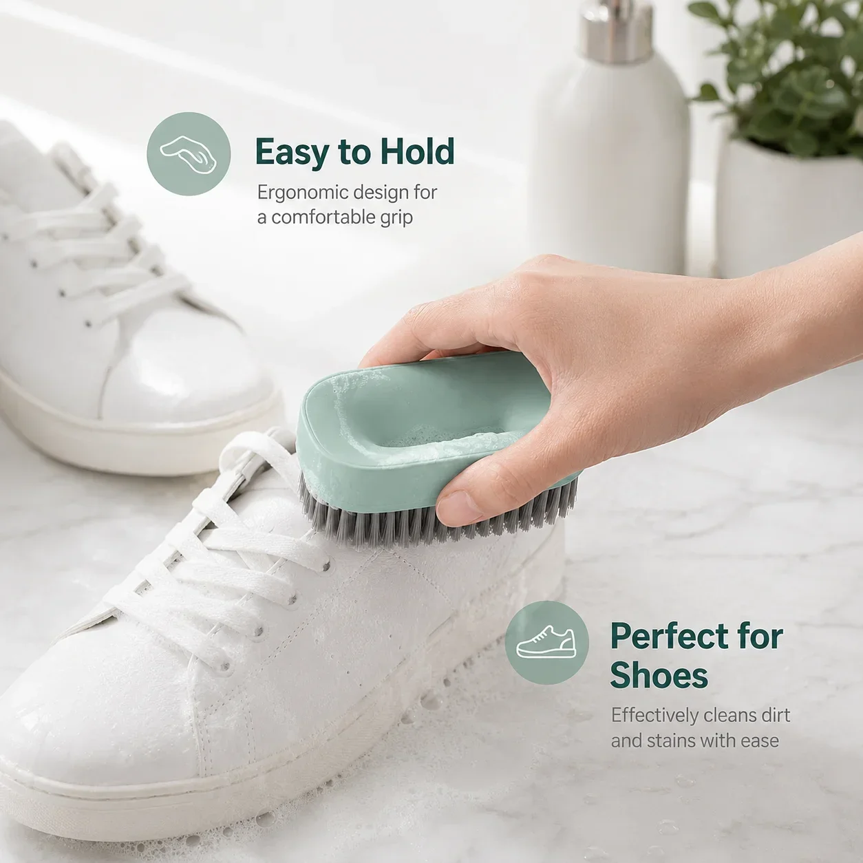 Round Handheld Brush with Dense Soft Bristles, New Chinese Style Shoe and Clothes Brush for Laundry