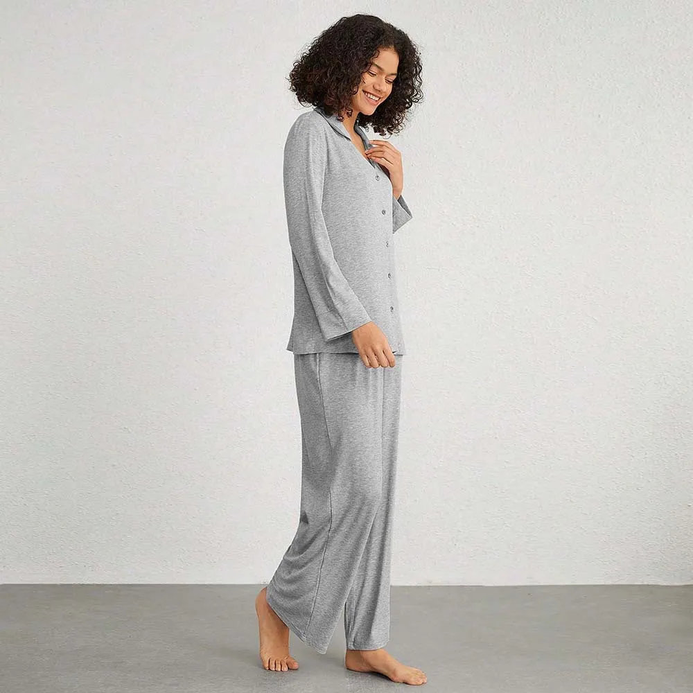 Spring Summer Women Simple Casual Home Suit Solid Air Conditioner Pants Two Piece