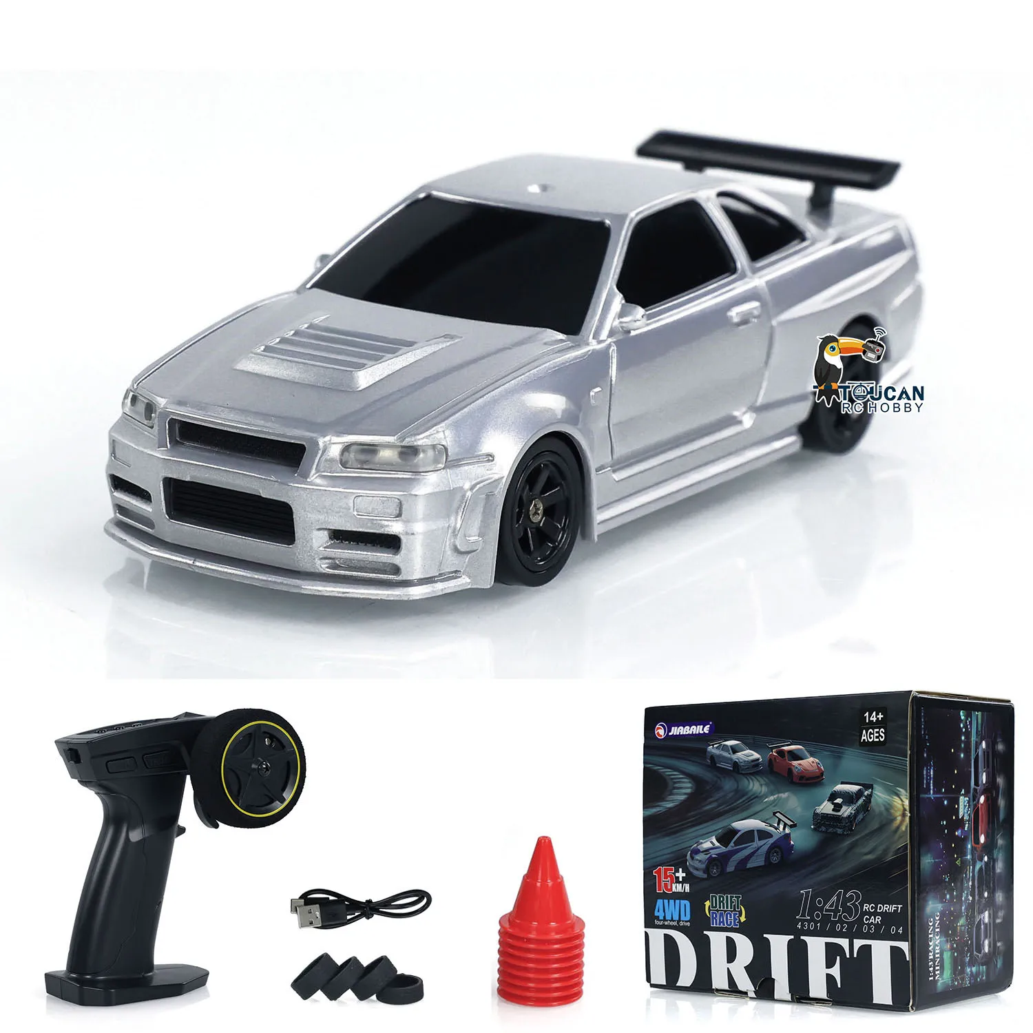 1/43 4WD Mini Drift Race Car RTR Auto giocattolo telecomandata Pneumatici Radio Luci Coni stradali Pronto per correre Modello giocattolo per ragazzi TH24007