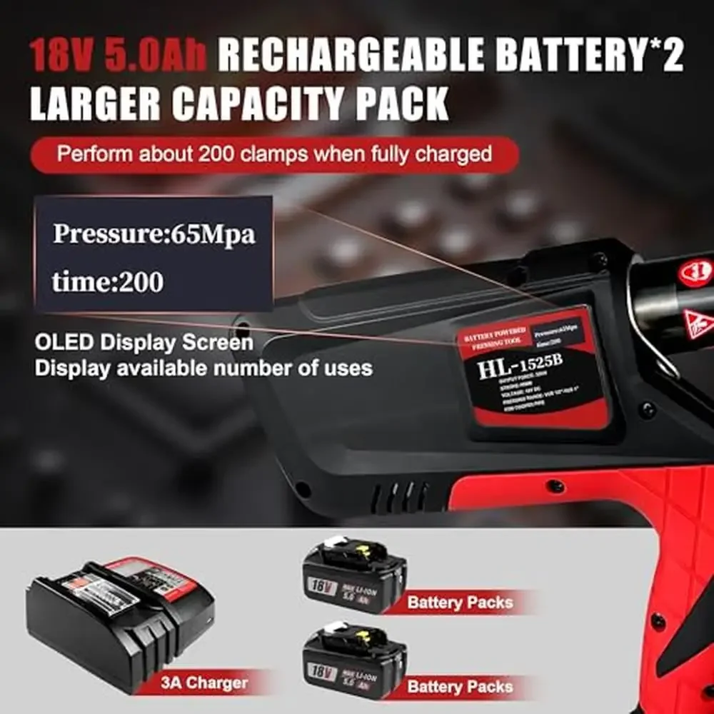 Copper Crimping Tool Hydraulic 32KN Pro Press 18V 5.0Ah*2 Battery US Standard 1/2" 3/4" 1" Plumbing HVAC Stainless Steel PEX