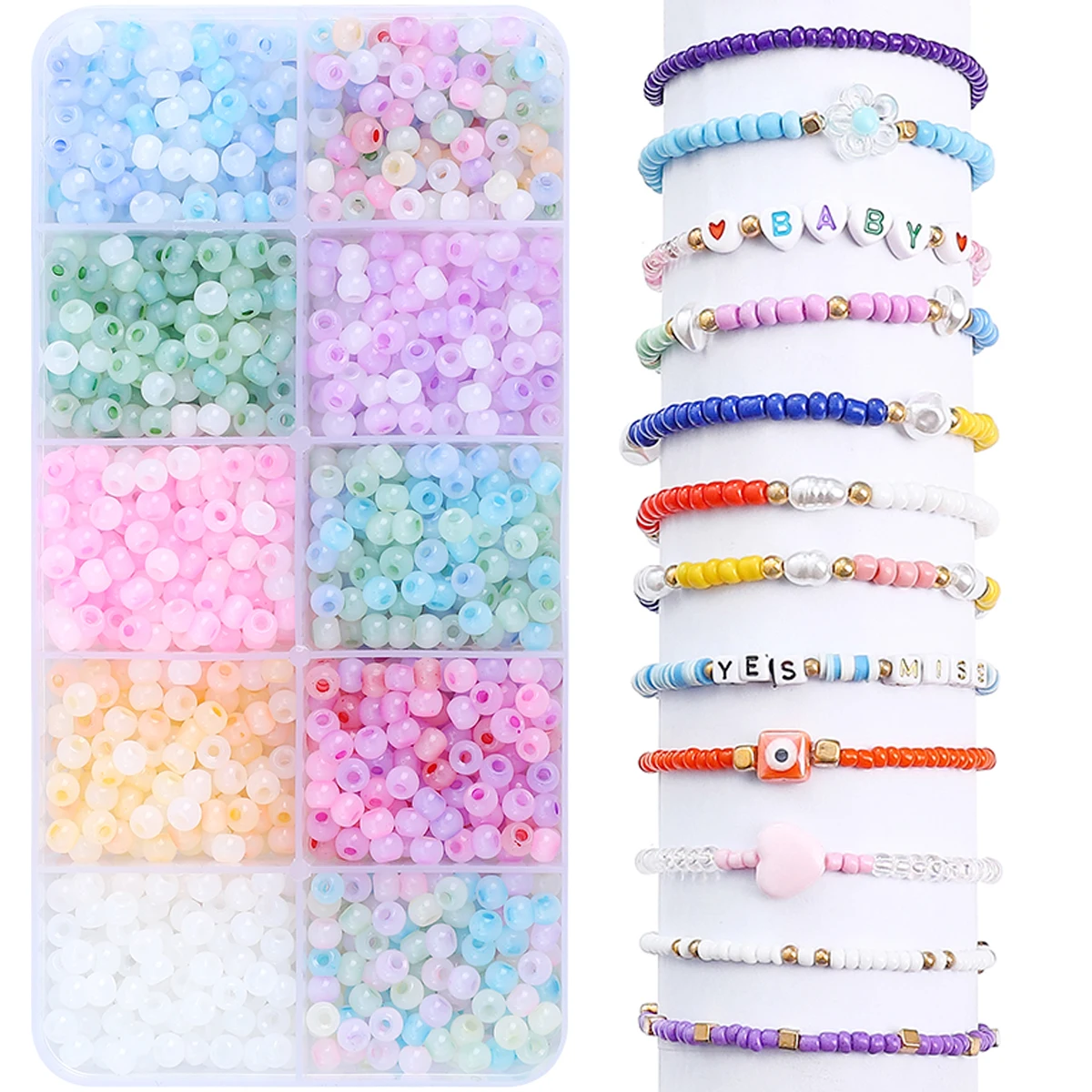 1Box of 10 Grids Cat Color Series Beads JC Round Loose Beads Seedbead Set For Jewelry Bracelet Necklace Making DIY Accessories