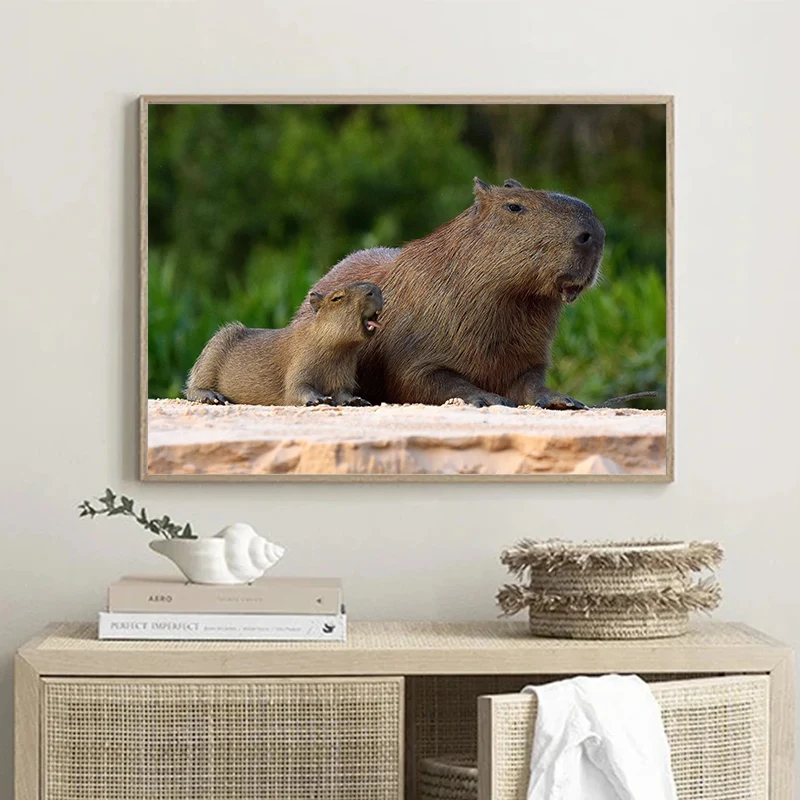 Capybara Poster Cute  Animal Water Porpoise Funny Bathing Animal Canvas Printing Poster Wall  Art Decoration Painting Home Decor