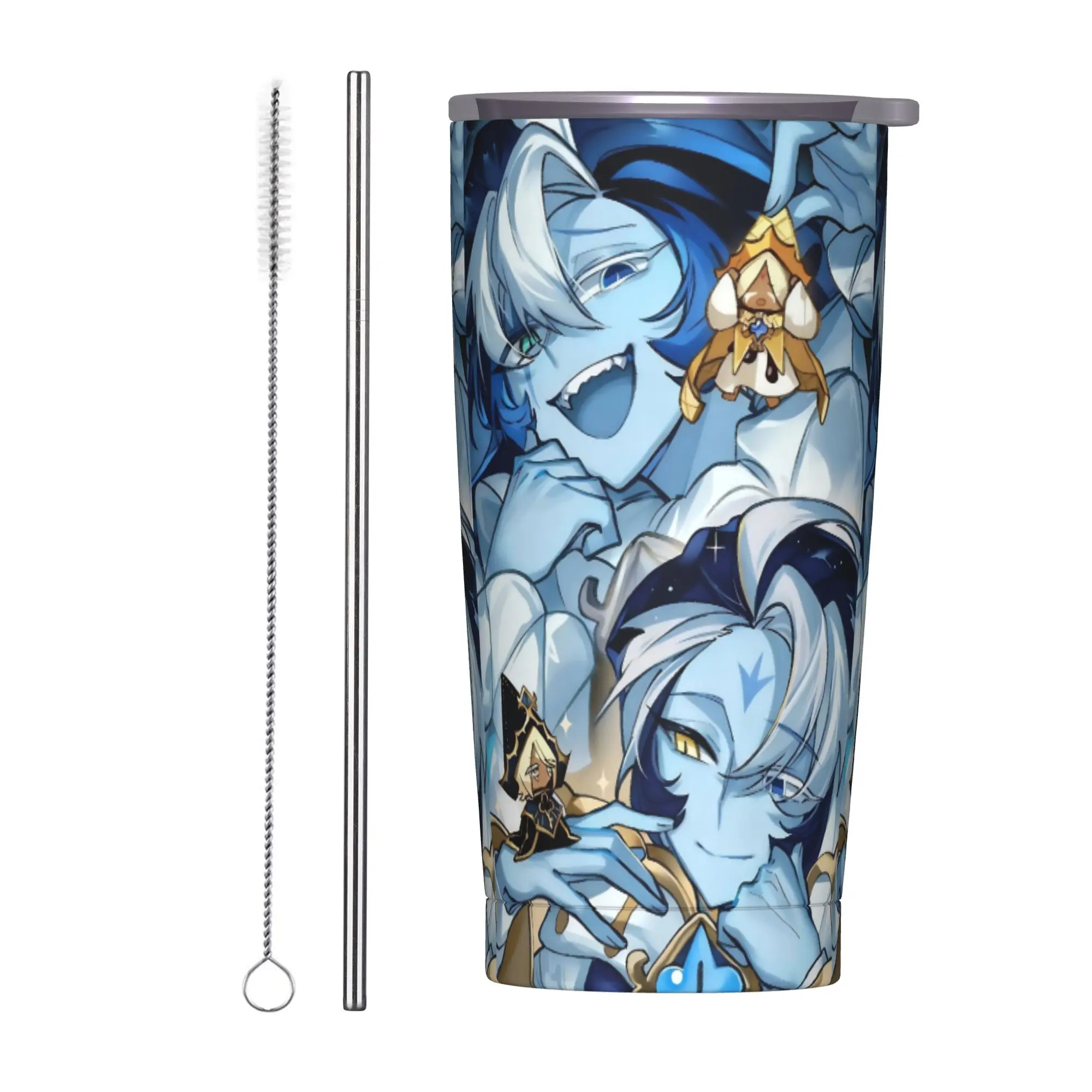 CRK Shadow Milk Cookie Run Kingdom Insulated Tumbler with Straws Lid Cartoon Stainless Steel Coffee Mugs Travel Bottle Cups 20oz