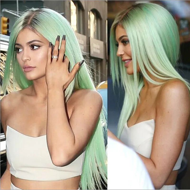 Straight Mint Green Wig for Women Fresh Green 28inch High Temperature Resistant Wigs That Can Be Dyed and Permed braided wigs