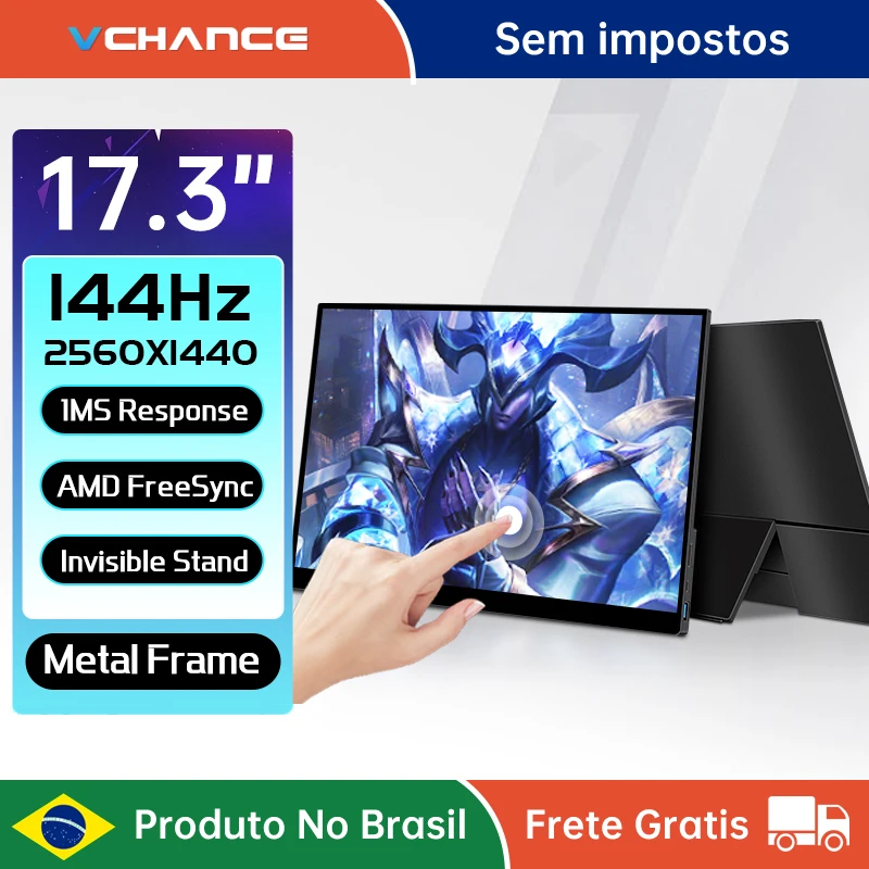 VCHANCE 17.3'' 2K Portable Monitor 144Hz Metal Frame FreeSync 100%sRGB HDR Gaming Display Extender for Switch Xbox PS Laptop Mac