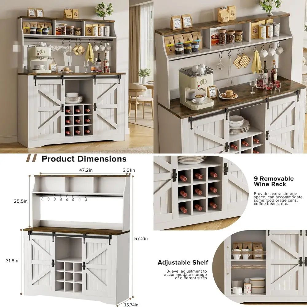 3-уровневый шкаф для хранения кофе-бара, высокий ящик для шведского стола с крючками и винными стеллажами