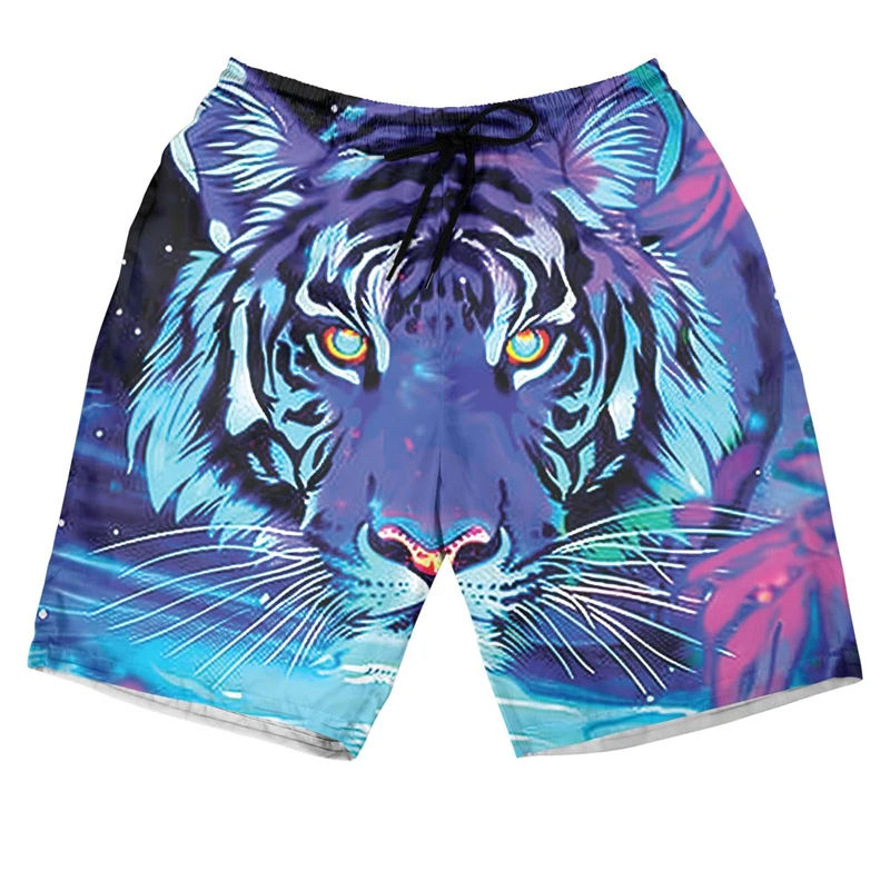 Cute Tiger Graphic Board Shorts Funny Little Tigers Face Short Pants For Men Clothes Kawaii Animal Beach Shorts Male Streetwear