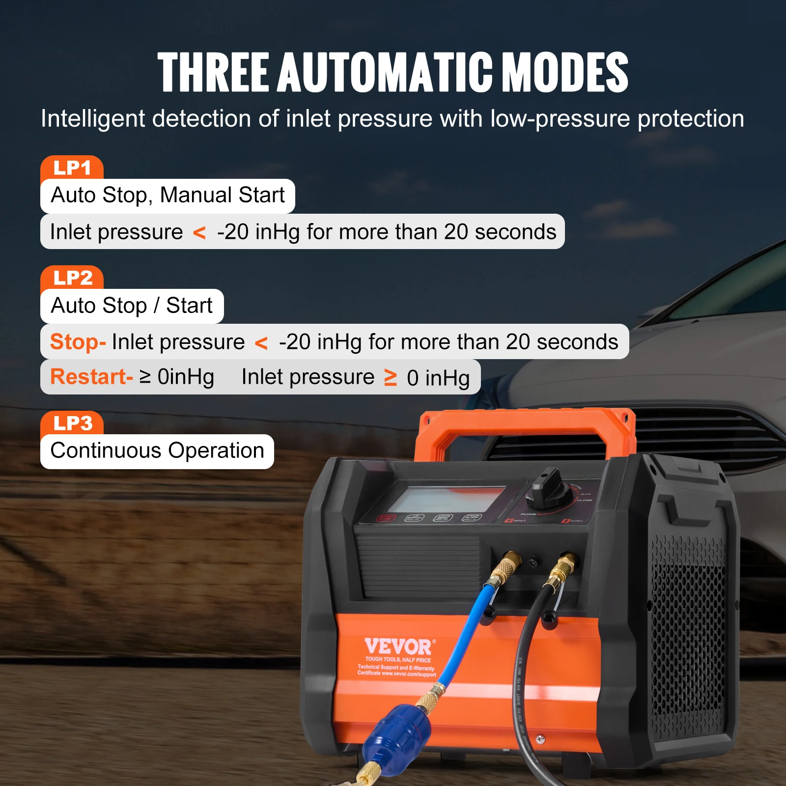 VEVOR Refrigerant Recovery Machine 1 HP Dual Cylinder Portable AC Recovery Machine for Automotive Air Condition Household HVAC