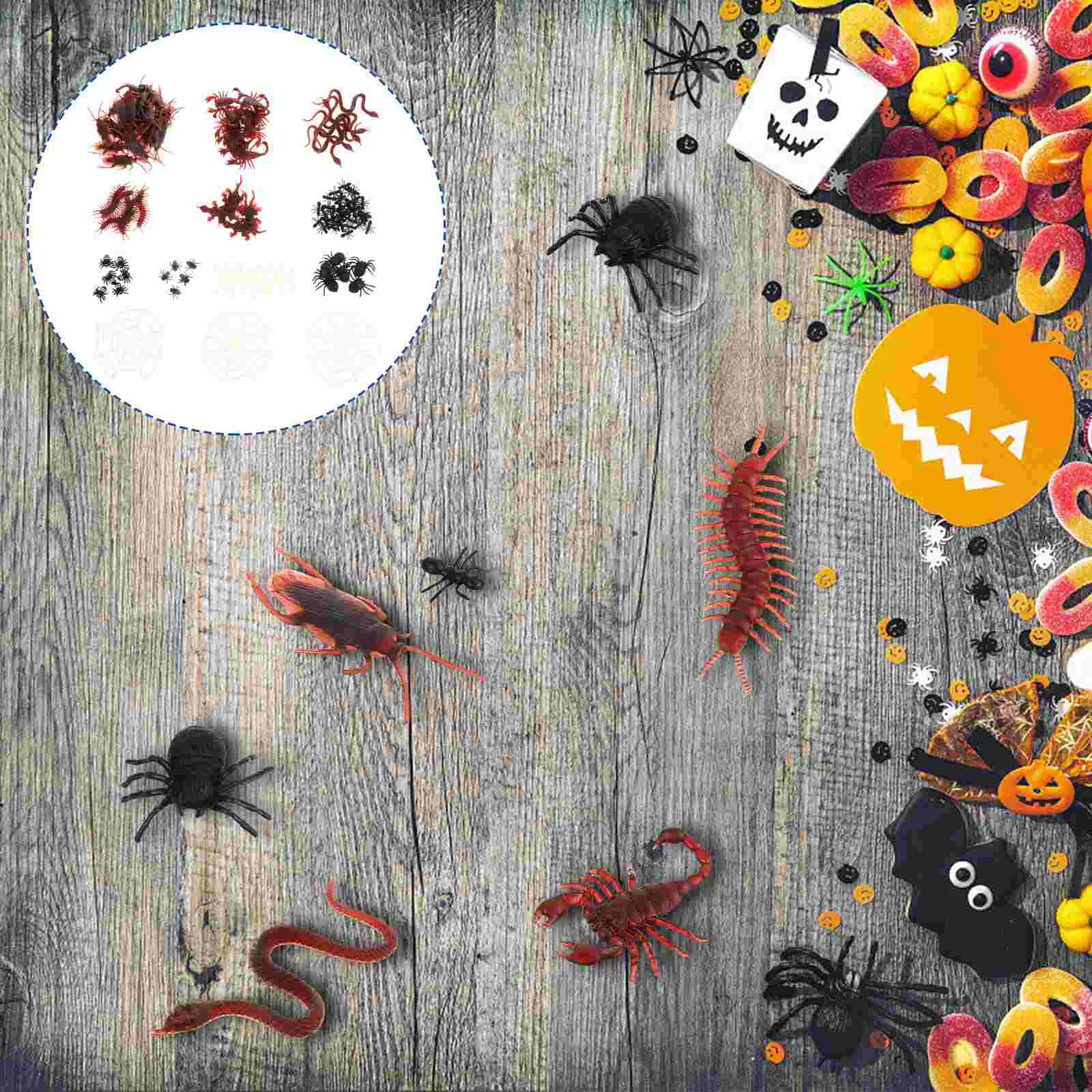 

128 Pcs Simulation Insect Suit Scary Toy Prank Spooky Emulation Worms Halloween Prop Plaything