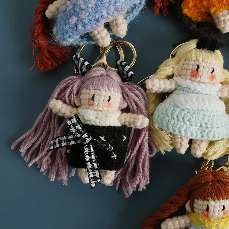 اليدوية الكروشيه الكرتون مضفر فتاة محبوك الكرتون أنيمي شخصيات دمية مفتاح قلادة عصابة المدرسية المفاتيح #3