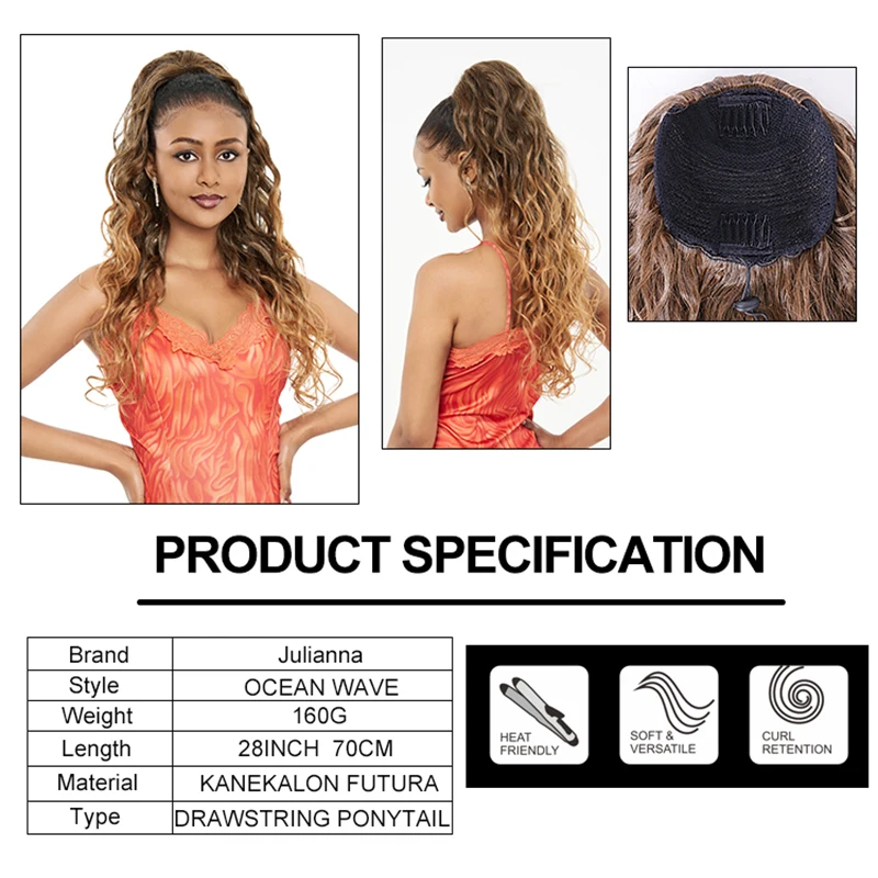 Long Curly Drawstring Ponytail Synthetic Ponytails for Women Black Blonde Red Ponytail Clip in Hair Extensions for Daily Cosplay