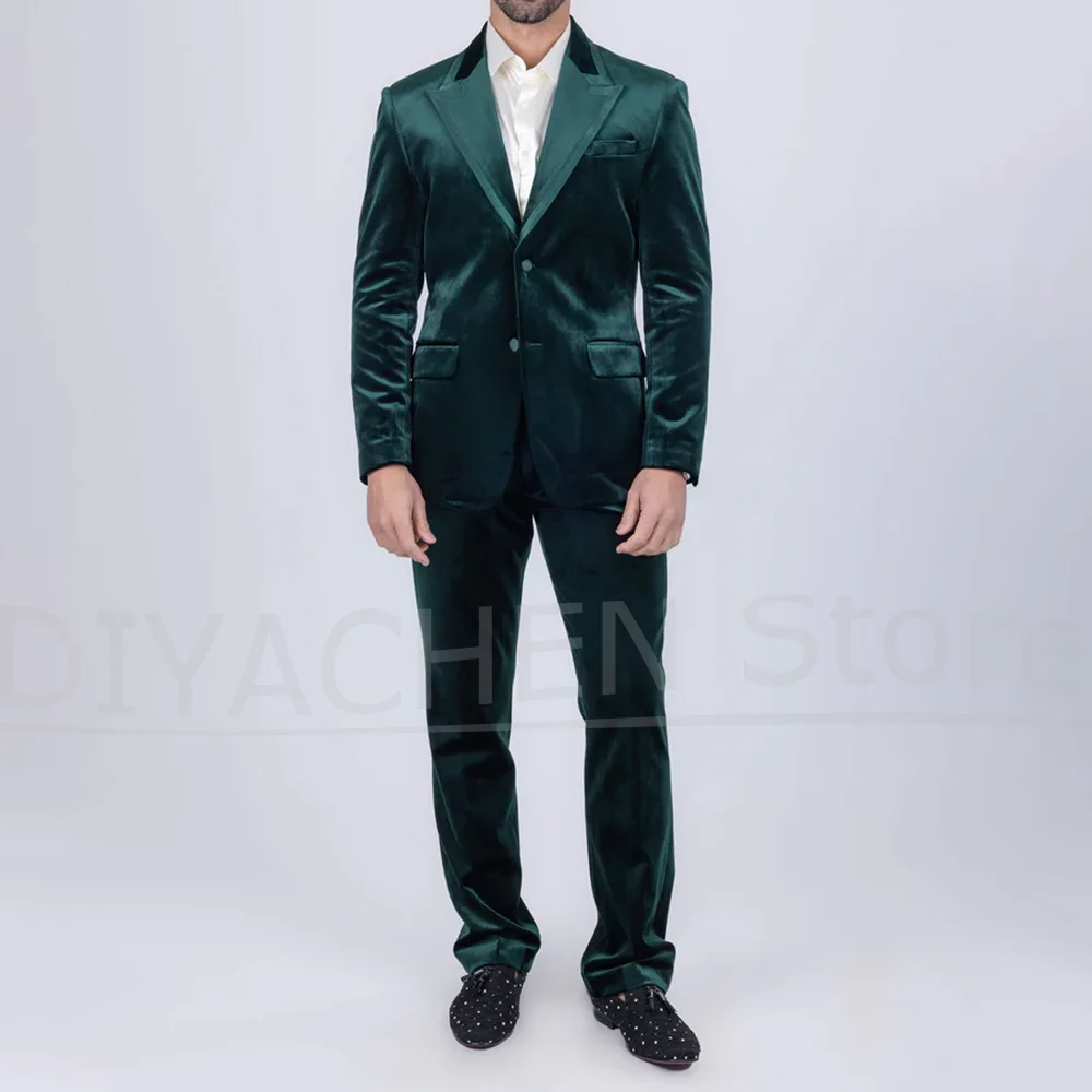 

Chic Men's Velvet Suit Set 2 Piece Single Breasted Wedding Party Tuxedo Fashion Stage Performance Daily Casual Male Suit
