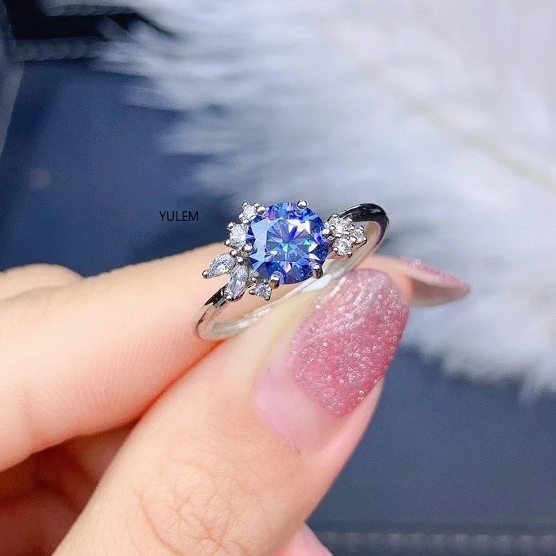 New Arrival Brilliant Cut 1 Ct D Color Blue  Moissanite rings Diamond Test Past 925 Silver VVS1 Gemstone Stud Earrings