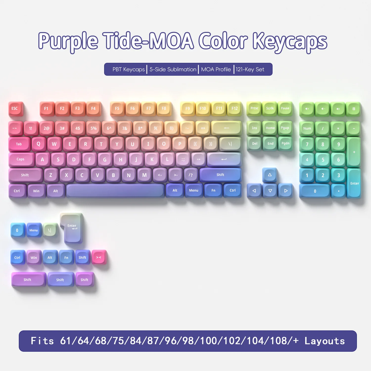 

Round and cute keycaps MOA high color gradient thermal sublimation mechanical keyboard key caps 121 keys PBT keycap