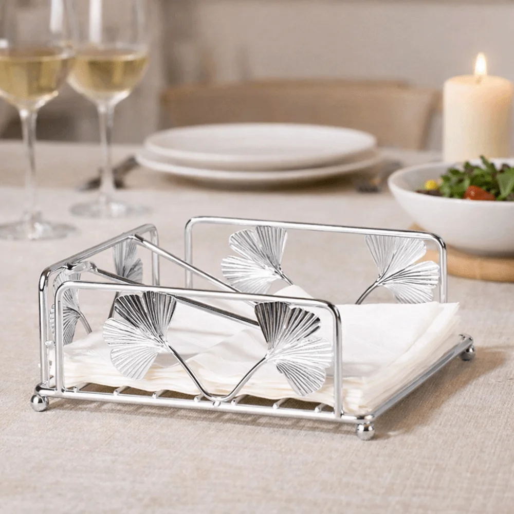 Sturdy Vintage Napkin Holder Hollow Out Ginkgo Pattern Napkin Tray Square Decorative Napkin Holder Desktop Placement