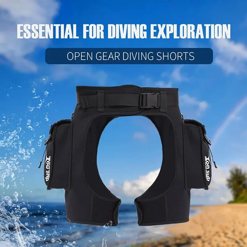 Men's Wetsuit Short Pants, Stretch Shorts with Pockets, Quick Release Buckle, Adjustable Waist Belt, Swimming Diving Shorts