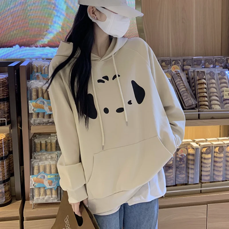 

Милый женский худи в корейском стиле с капюшоном, свободный крой, тонкий, с длинным рукавом, с мультяшным принтом, для весны и осени