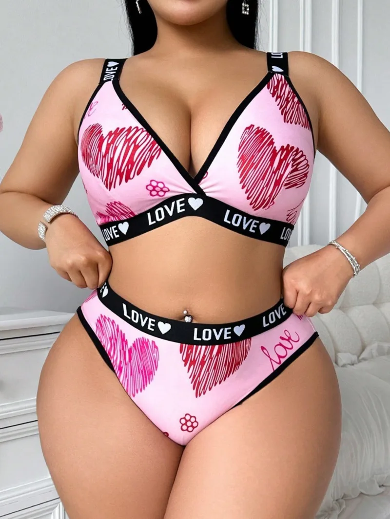 

Sexy Plus Size Bikini Beach Vacation Holiday Style Heart Printed Backless Deep V Suspenders Sleeveless Bikini Elegant WWYU