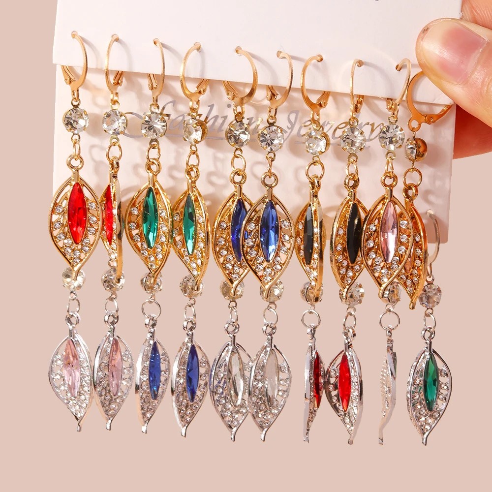 Aihua New Exquisite Crystal Leaf Dangle Earring for Women Royal Statement Earring Wedding Party Jewelry Gifts