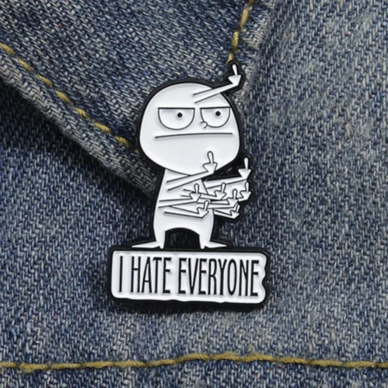 I Hate Everyone Brooch Enamel Pins Satirical Rude Gestures Character Brooches for Backpack Lapel Badge Jewelry Gift for Friends