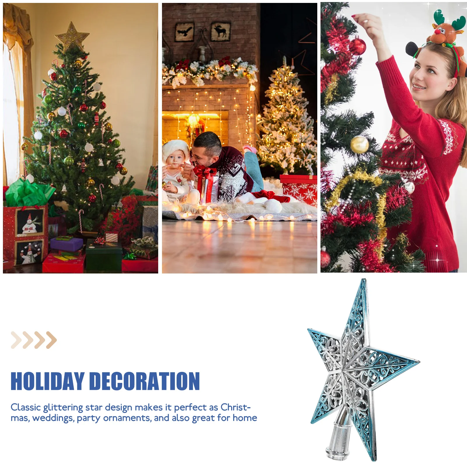 

Christmas Tree Top Star Silver Blue Glitter Hollow Out Sparkle Decor For Holiday Party Home Hotel Bar Ornament Xmas Plastic