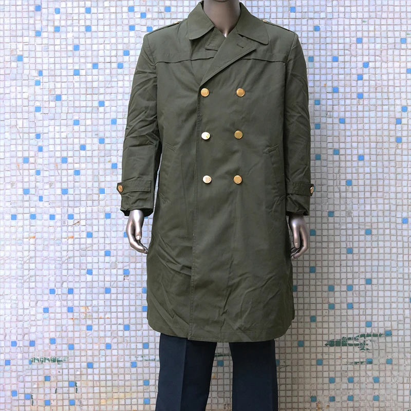 Chinese School Uniform Overcoat Green Long Coat Men Winter 87s Removable Liner Think