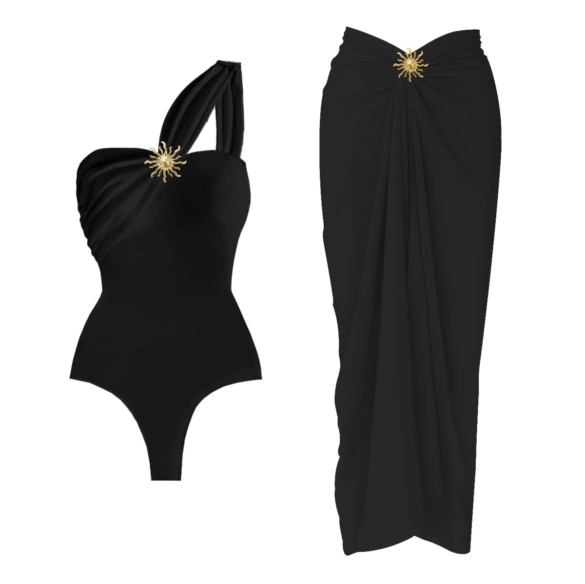 2Pcs One Shoulder Swimsuit Sexy Women Bikini 2025 Cut Out Swimwear Solid Red Swimming Suit Female Biquini Bodysuit Beach Outfits image 2