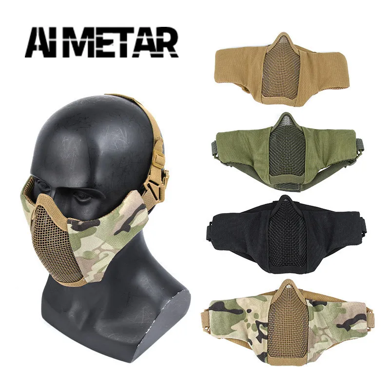 New Tactical Airsoft Masks Paintball CS Foldable Half Face Low-carbon Steel Mesh Military Style Comfortable Ear Protective Mask