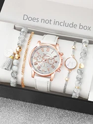 Fashion classic white Roman women's quartz watch with dolomite acrylic fringe bracelet set gift analog watch